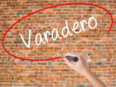 Kadın el yazma kapsamlı bir işaretleyici şeffaf kartı 