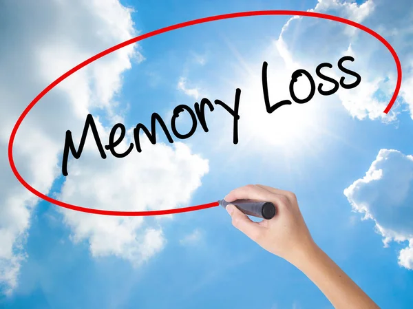 Woman Hand Writing Memory Loss with black marker on visual scree