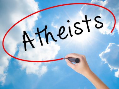 Kadın el yazma ateistler görsel ekranda siyah kalemi ile