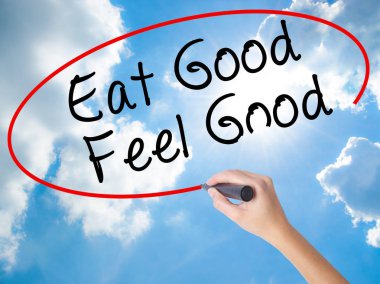 Kadın el yazma yemek iyi hissediyorum iyi visua üzerinde siyah kalemi ile