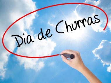 Kadın el yazma Dia de Churras (Barbekü gün içinde Portekizce) w