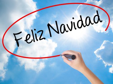 Kadın el Feliz Navidad (İspanyolca Merry Christmas) w yazma