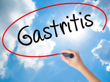 Kadın el yazma gastrit görsel ekranda siyah kalemi ile