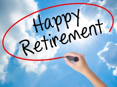 Görsel üzerinde siyah kalemi ile kadın el yazma mutlu emeklilik