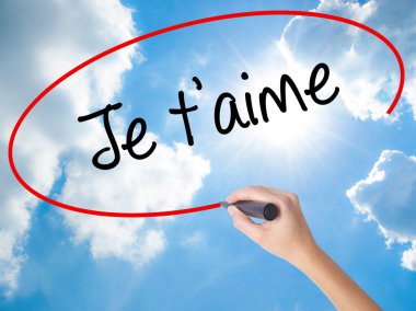 Kadın el yazma Je t'aime (ı Love You Fransızca) siyah