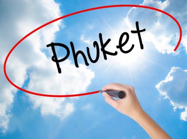 Kadın el yazma Phuket görsel ekranda siyah kalemi ile