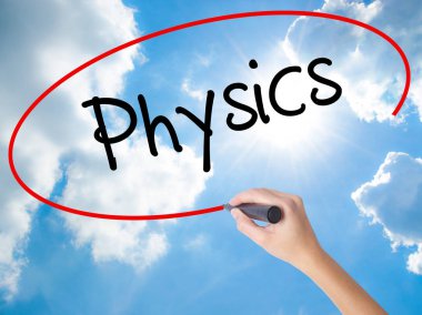 Kadın el yazma fizik görsel ekranda siyah kalemi ile