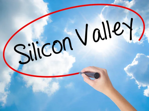 Woman Hand Writing Silicon Valley with black marker on visual sc