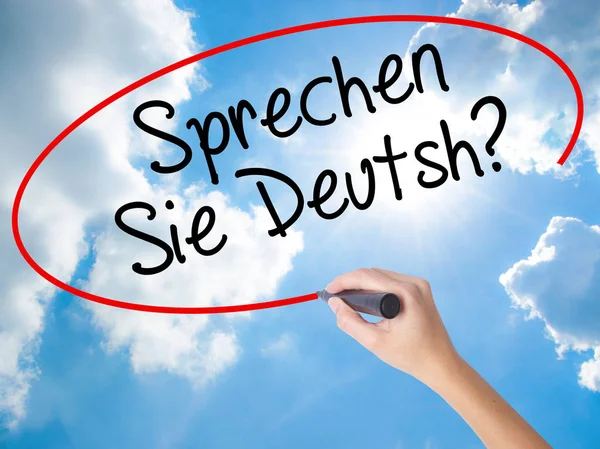 Kadın el yazma Almanca konuşuyorsun? (Almanca içinde) siyah m — Stok fotoğraf