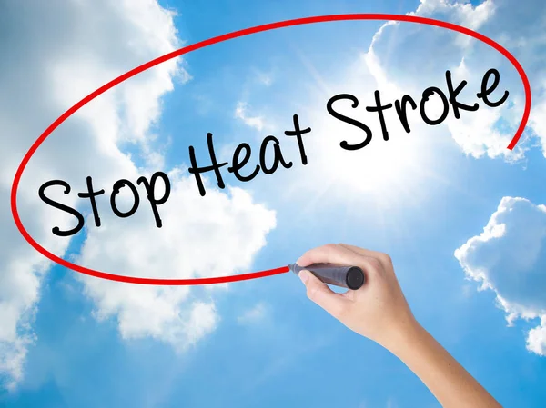 Kadın el yazma durdurmak güneş çarpması ile görsel üzerinde siyah kalemi 