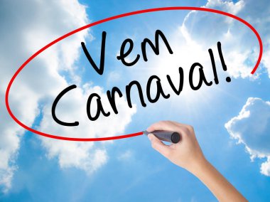 Kadın el yazma karnaval siyahla (Portekizce olarak) geliyor