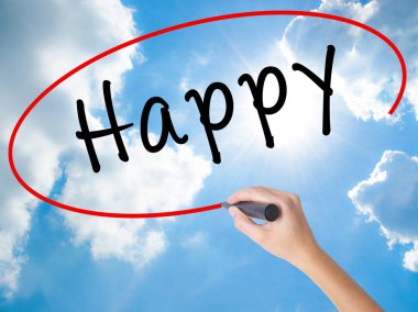 Kadın el yazma mutlu siyah marker görsel ekran