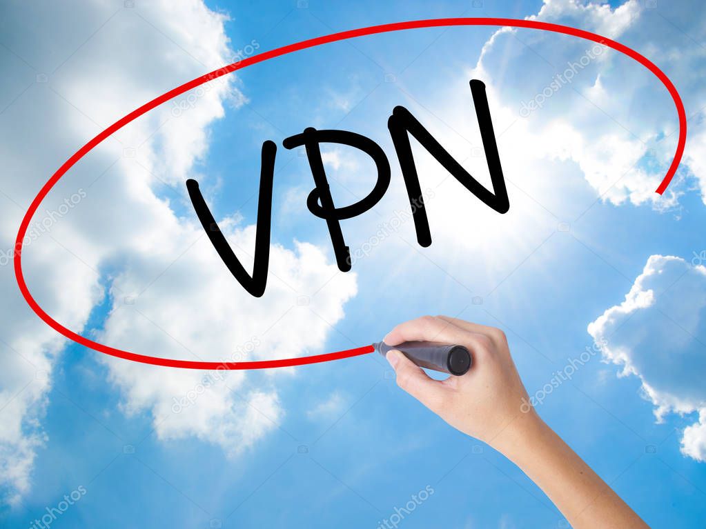 Woman Hand Writing VPN (Virtual Private Network) with black mark