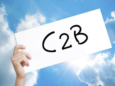 Adam el Holding Kağıt metin C2b. Beyaz kağıt üzerine oturum açın. Isol