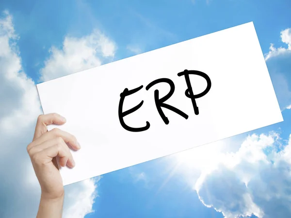 ERP (Enterprise Resource Planning)   Sign on white paper. Man H