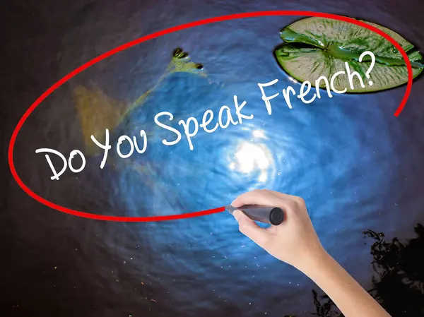 Frau Handschrift sprechen Sie Französisch? mit Markierung über transp — Stockfoto