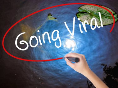 Kadın el yazma Viral şeffaf domuz üzerinde marker ile gidiş