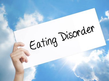 Yeme bozukluğu tabelada beyaz kağıt. Adam el Holding Kağıt zekâ