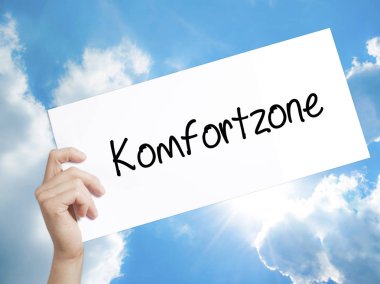 Komfortzone (Almanca konfor bölgesi) işareti beyaz kağıt üzerinde. Adam 