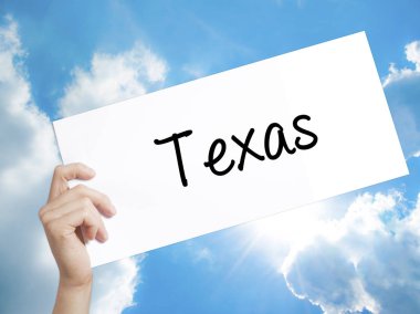 Texas tabelada beyaz kağıt. Adam el Holding Kağıt metin. Olduğunu