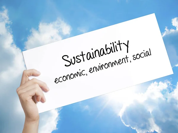 Sustentabilidade econômica, meio ambiente, social Sign on white pape — Fotografia de Stock