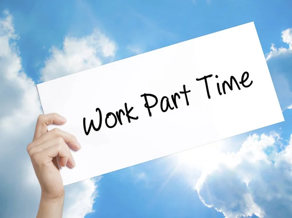 Yarı zamanlı yazısını beyaz kağıda. Adam el Holding Kağıt ile 