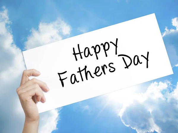 Happy Fathers dagteken op wit papier. Man Hand bedrijf papier wi — Stockfoto