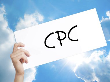 Beyaz kağıt TBM (tıklama başı maliyet) işareti. Adam el Holding Pape