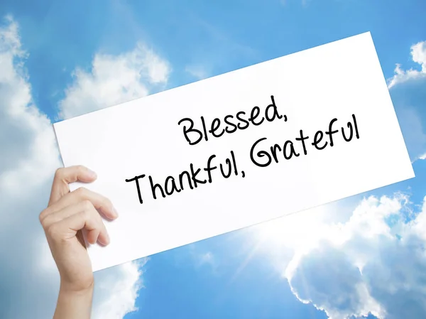 Blessed Thankful Grateful Sign on white paper. Man Hand Holding — Stock Photo, Image