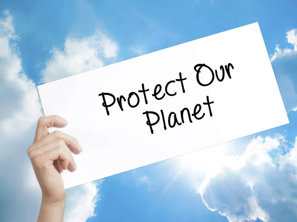 Proteja o nosso planeta Assine no white paper. Man Hand Holding Paper w — Fotografia de Stock