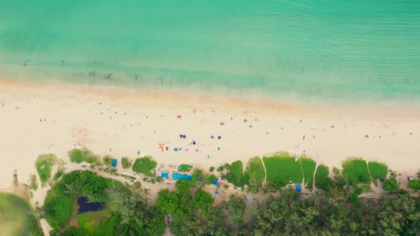 Vista aérea da bela praia tropical e mar com árvores na ilha para viagens e férias. Nai Han Beach Tailândia — Vídeo de Stock