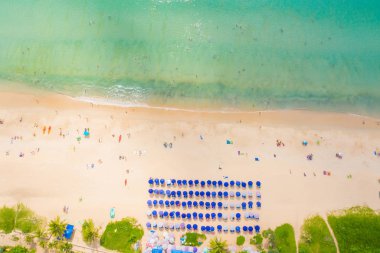 Aerial flying drone view of Kot Noi Beach white sandy beach on s