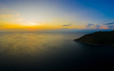 aerial view sunset above Nai Harn beach. Nai Harn beach is a fam