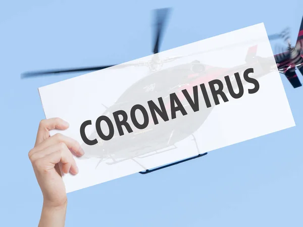 Coronavirus Προειδοποιητικό Σήμα Κείμενο Coronavirus Χέρια Γιατρού Στα Λευκά Επιδημία — Φωτογραφία Αρχείου