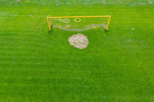 Rete Calcio Sullo Sfondo Campo Calcio Verde Vista Aerea Del — Foto Stock