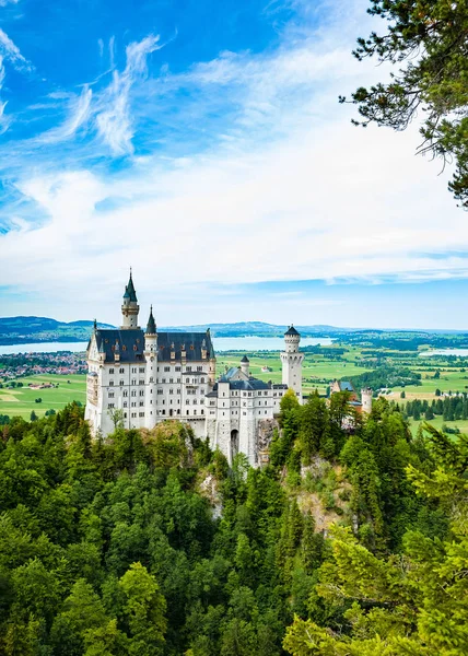 Castillo de Neuschwanstein. Uno de los más famosos y hermoso castillo en el mundo — Foto de Stock