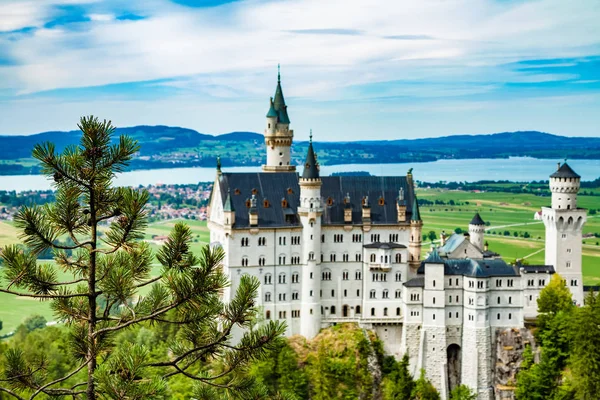 Castillo de Neuschwanstein. Uno de los más famosos y hermoso castillo en el mundo — Foto de Stock