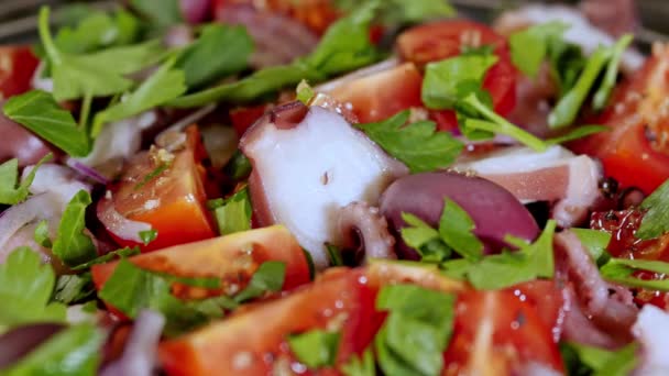 Healthy salad with octopus — Stock Video