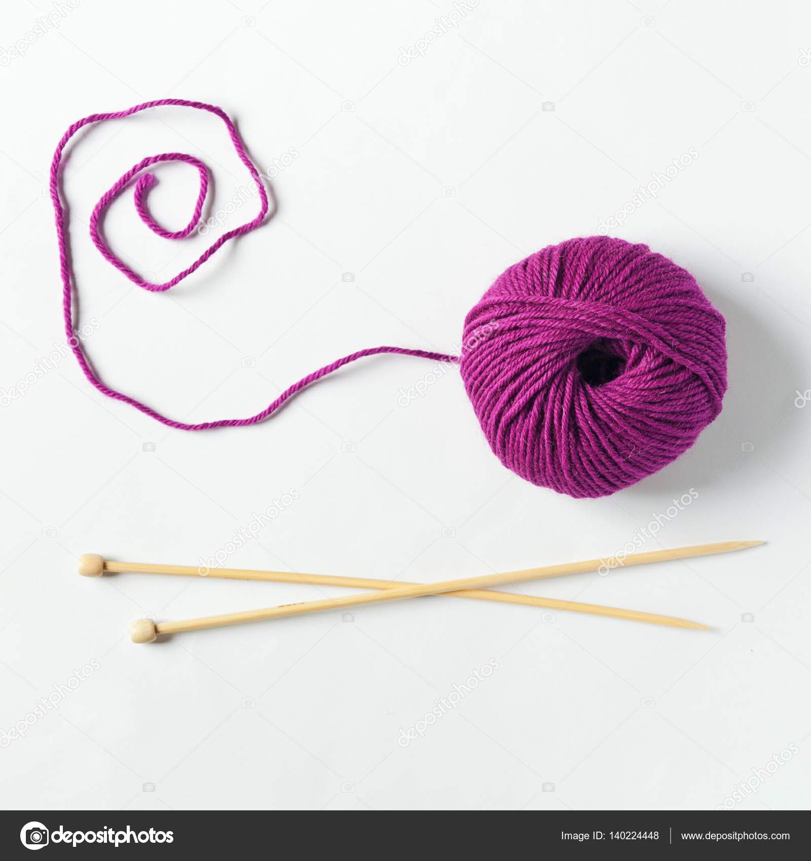 Colorful Knitting Yarn Ball And Knitting Needles Top View Colorful Knitting Yarn Ball And Knitting Needles Top View