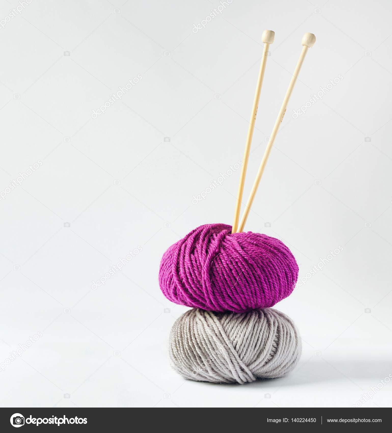 Colorful Knitting Yarn Balls And Knitting Needles Stock