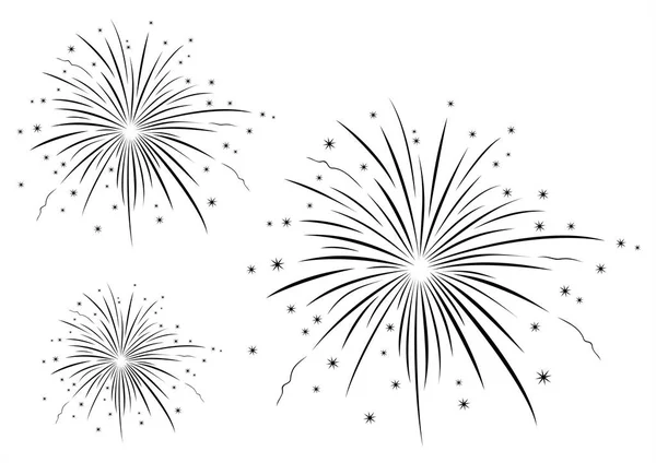 Tűzijáték településen, fekete színű, fehér háttér vektor illusztráció. — Stock Vector