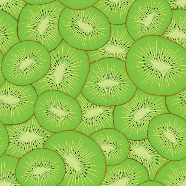 Patrón sin costura vectorial de segmentos cortados en rodajas de kiwi fresco. Fondo realista para el diseño . — Archivo Imágenes Vectoriales