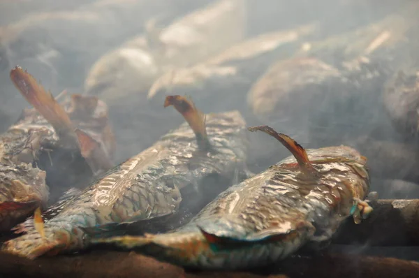 Fish of a coral reef fried on the grill. Java in Indonesia. — Stock Photo, Image