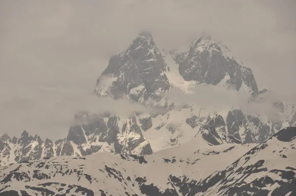 Ushba Szczyt Górach Kaukazu Snowy Gra — Zdjęcie stockowe