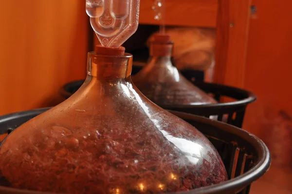 Jarro Vinho Vinho Produção Proces Fermentação — Fotografia de Stock