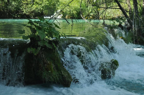 High Waterfall Water Flowing Rocks Lake National Park Plitvice Lakes Royalty Free Stock Photos