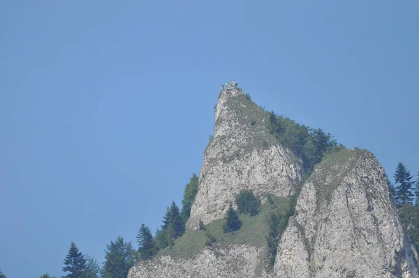 Bald mountain tops, Three Crowns in the Pieniny National Park in Poland. View from the Dunajec riverbed during rafting with rafts.