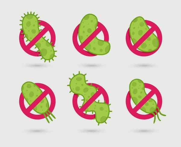 Antibakteriyel işareti yeşil mikroplar resimler. İzole vektör çizim.