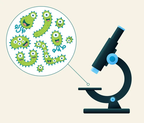 Green germs being viewed by a microscope - Vector illustration — Stock Vector