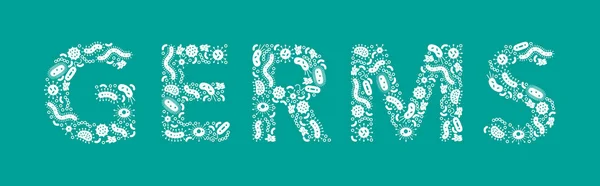 Λευκά Μικρόβια Βακτήρια Συλλαβίζουν Λέξη Μικρόβια Πράσινο Φόντο Vector Illustration — Διανυσματικό Αρχείο